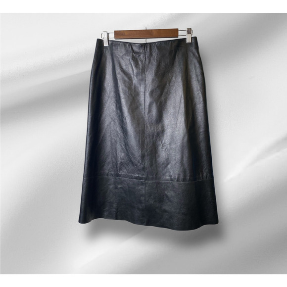 MICHOU Women's Vintage Black Leather Midi Skirt Size 6 - Picture 1 of 7